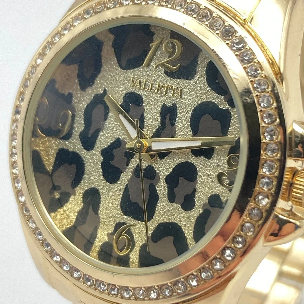 Valletta Women's Watch 35mm Leopard Print Gold Tone Crystals New Battery 7.5